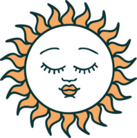 iconic tattoo style image of a sun with face png