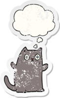 cartoon cat with thought bubble as a distressed worn sticker png