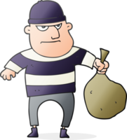 mano dibujado dibujos animados ladrón con botín bolso png