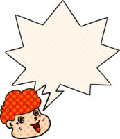 cartoon boy's face with speech bubble in comic book style png