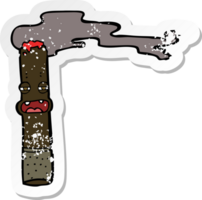 pegatina retro angustiada de un personaje de cigarro de dibujos animados png