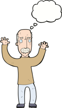 tecknad serie arg pappa med trodde bubbla png