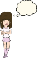 cartoon girl with crossed arms with thought bubble png