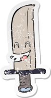 distressed sticker of a cartoon laughing knife png