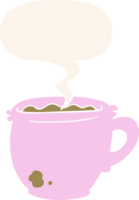 cartoon hot cup of coffee with speech bubble in retro style png