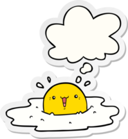 cute cartoon fried egg with thought bubble as a printed sticker png