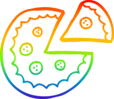 rainbow gradient line drawing of a cartoon pizza png