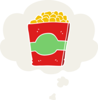 cartoon popcorn with thought bubble in retro style png