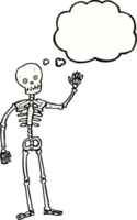 cartoon waving skeleton with thought bubble png