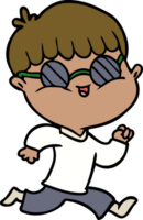 cartoon boy wearing sunglasses and running png