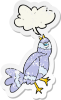 retro noodlijdende sticker van een cartoon zingende vogel png