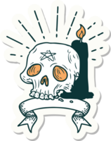 sticker of a tattoo style spooky skull and candle png