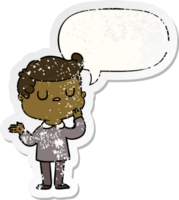 cartoon man wondering with speech bubble distressed distressed old sticker png