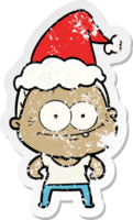 hand- getrokken verontrust sticker tekenfilm van een gelukkig oud vrouw vervelend de kerstman hoed png