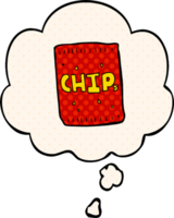 cartoon packet of chips with thought bubble in comic book style png