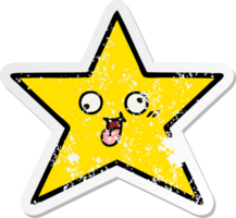 verontruste sticker van een schattige cartoon gouden ster png