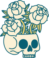 ikonisches Bild im Tattoo-Stil mit Totenkopf und Rosen png