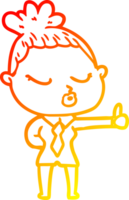 warm gradient line drawing of a cartoon calm woman png