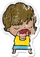 distressed sticker of a cartoon woman talking png