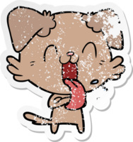 distressed sticker of a cartoon panting dog png