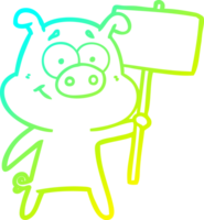 cold gradient line drawing of a happy cartoon pig png