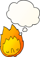 cartoon unhappy flame with thought bubble in smooth gradient style png