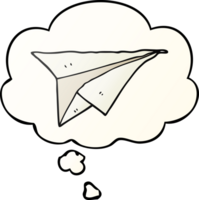dibujos animados papel avión con pensamiento burbuja en suave degradado estilo png