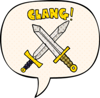 cartoon sword fight with speech bubble in comic book style png