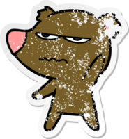 distressed sticker of a annoyed bear cartoon png