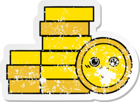 distressed sticker of a cute cartoon coins png