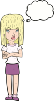 cartoon woman standing with thought bubble png