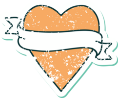 iconic distressed sticker tattoo style image of a heart and banner png