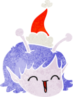 main tiré rétro dessin animé de une extraterrestre espace fille visage portant Père Noël chapeau png