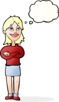 cartoon proud woman with thought bubble png