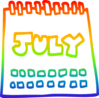 rainbow gradient line drawing of a cartoon calendar showing month of july png