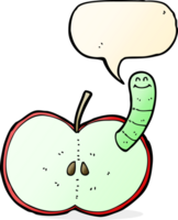 Cartoon-Apfel mit Wurm mit Sprechblase png