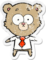 distressed sticker of a surprised bear cartoon png