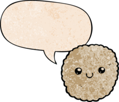 cartoon biscuit with speech bubble in retro texture style png