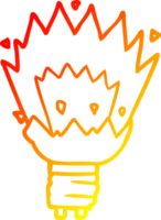 warm gradient line drawing of a cartoon exploding light bulb png