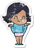 distressed sticker of a cartoon friendly girl png