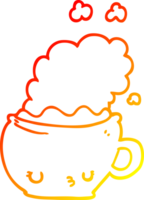 warm gradient line drawing of a cute cartoon coffee cup png