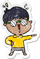 distressed sticker of a cartoon boy wearing spectacles png