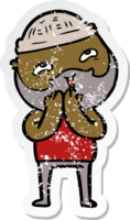 distressed sticker of a cartoon happy bearded man png