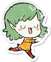 distressed sticker of a cartoon elf girl png