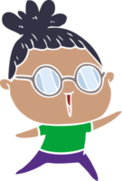 mujer de dibujos animados de estilo de color plano con gafas png