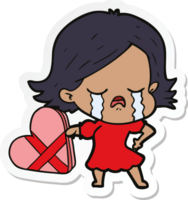 sticker of a cartoon girl crying over valentines png