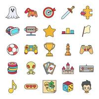 juegos, juego géneros y atributos icono colocar, incluido íconos como palanca de mando, teclado, virtual realidad, castillo y más símbolos recopilación, logo aislado ilustración vector