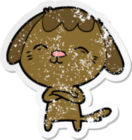 distressed sticker of a happy cartoon dog png