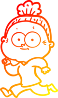 warm gradient line drawing of a cartoon happy old woman png