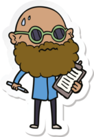 sticker of a cartoon worried man with beard and sunglasses taking survey png